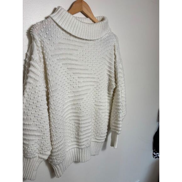 A'Milano Sweater Turtleneck Chunky Knit Cream White Small 80s Fisherman Abstract - Picture 3 of 4